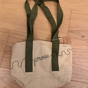Prose Le Petit Tote, Beige with Green Straps